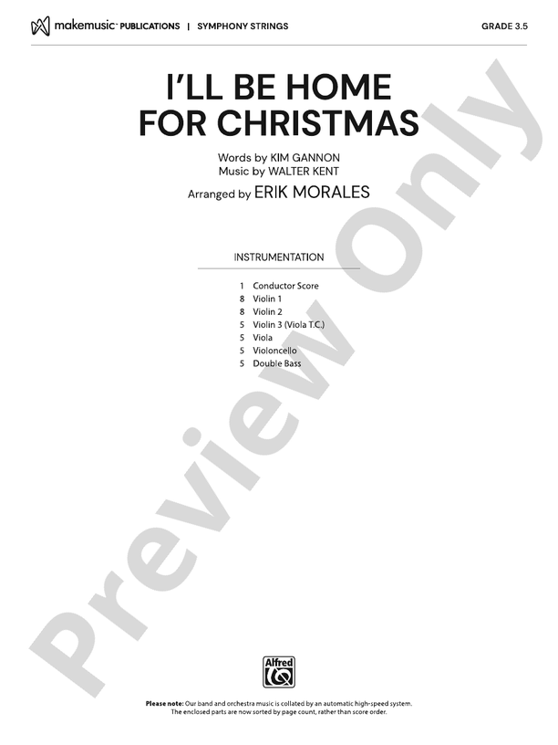 I'll Be Home for Christmas - String Orchestra Conductor Score & Parts (Digital Download)