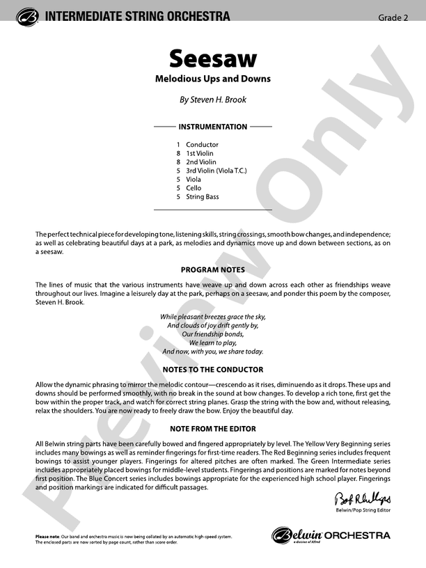Seesaw - String Orchestra Conductor Score & Parts (Digital Download)