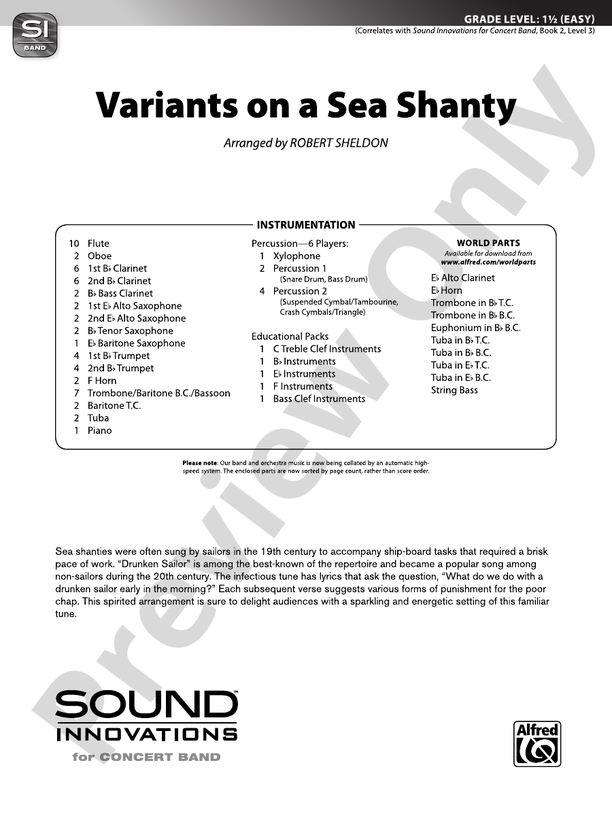 Variants on a Sea Shanty - Concert Band Conductor Score & Parts (Digital Download)