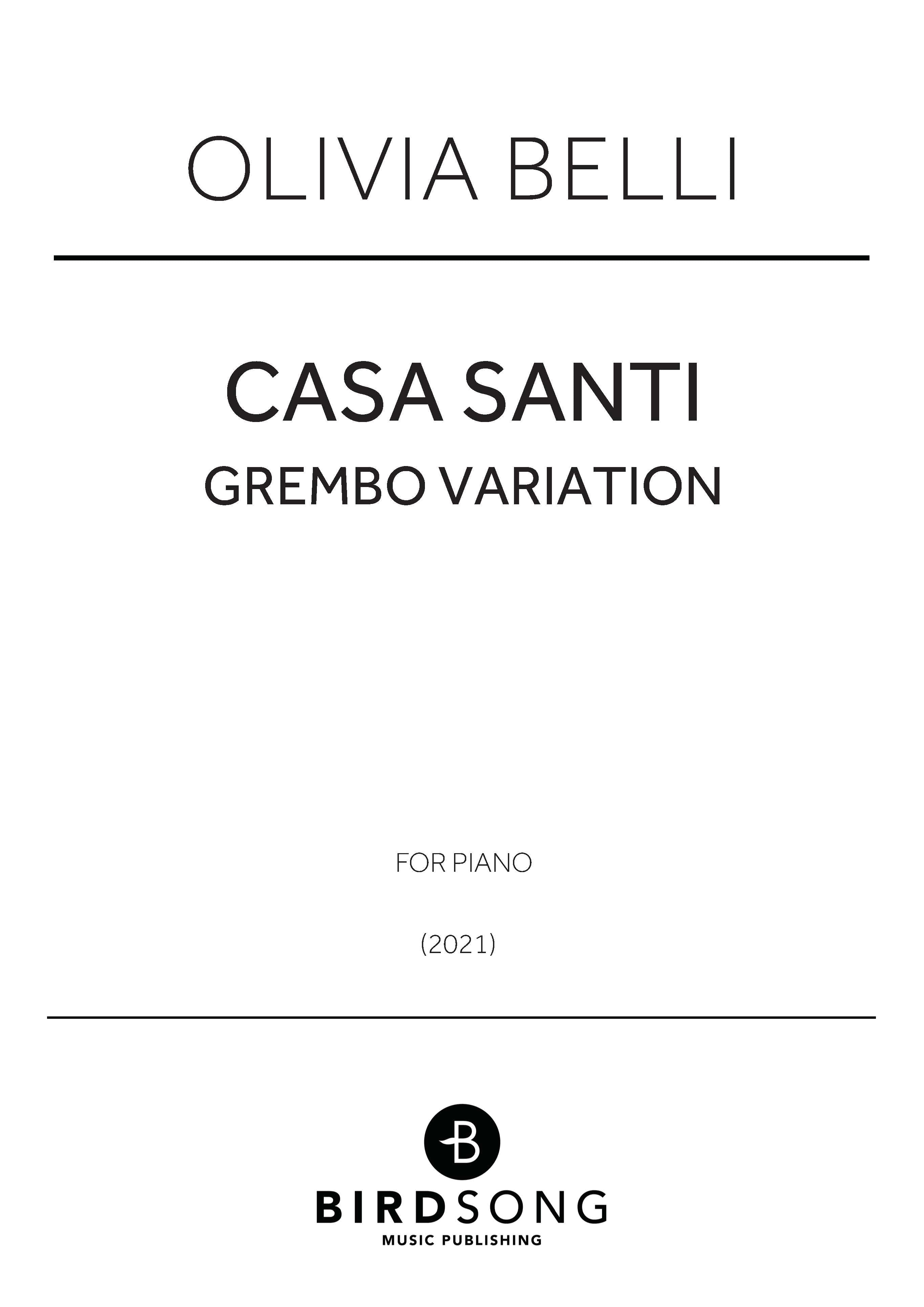 Belli - Casa Santi - Grembo Variation - Piano Solo (Digital Download)