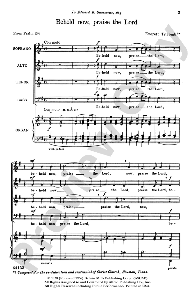 Behold Now, Praise the Lord – SATB Choral Octavo (Digital Download)
