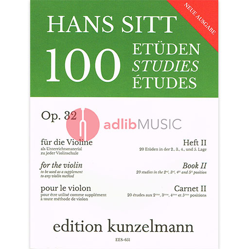 Sitt - 100 Etudes Op32 Volume 2 - Violin Solo Kunzelmann EES651