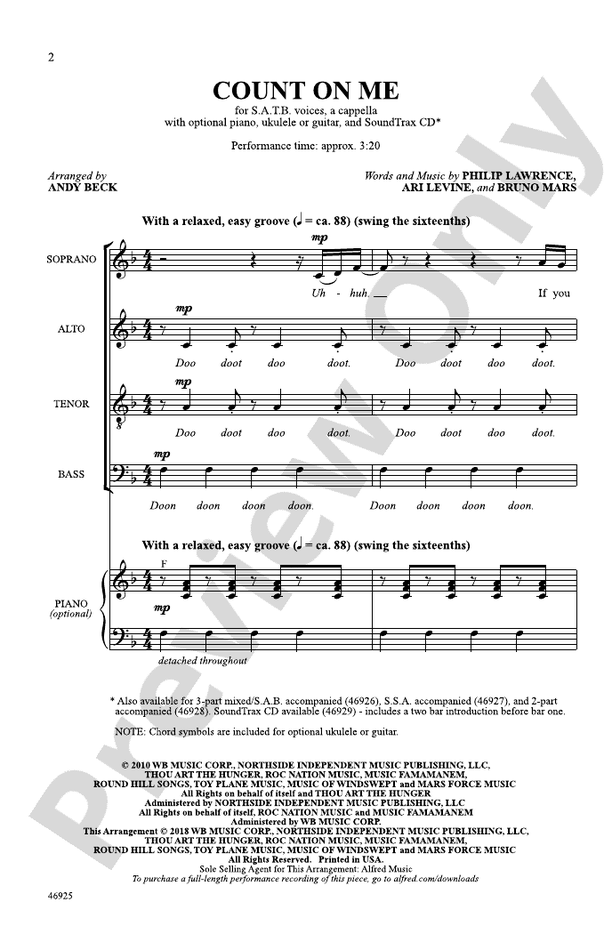 Count on Me – SATB a cappella Choral Octavo (Digital Download)