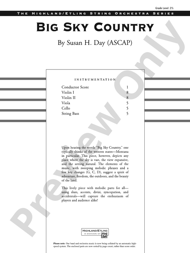 Big Sky Country - String Orchestra Conductor Score & Parts (Digital Download)