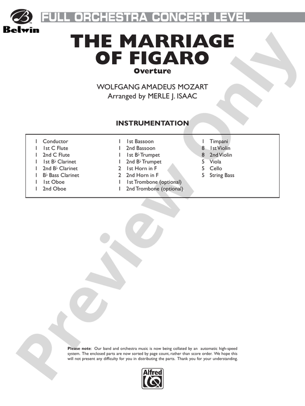 The Marriage of Figaro -- Overture – Full Orchestra Conductor Score & Parts (Digital Download)
