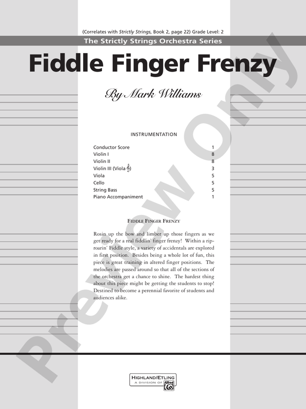 Fiddle Finger Frenzy – String Orchestra Conductor Score & Parts (Digital Download)