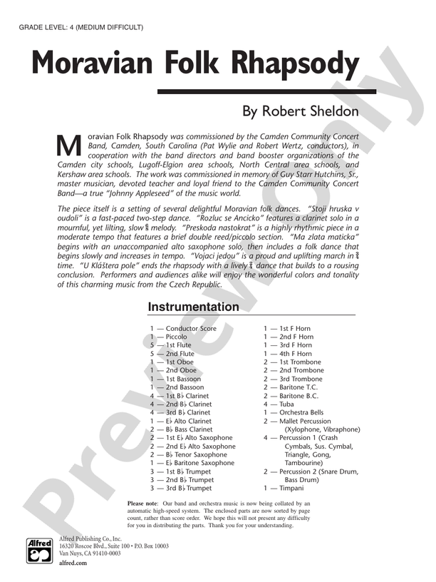 Moravian Folk Rhapsody - Concert Band Conductor Score & Parts (Digital Download)