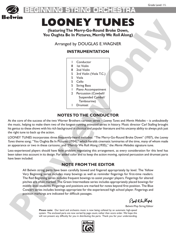 Looney Tunes – String Orchestra Conductor Score & Parts (Digital Download)