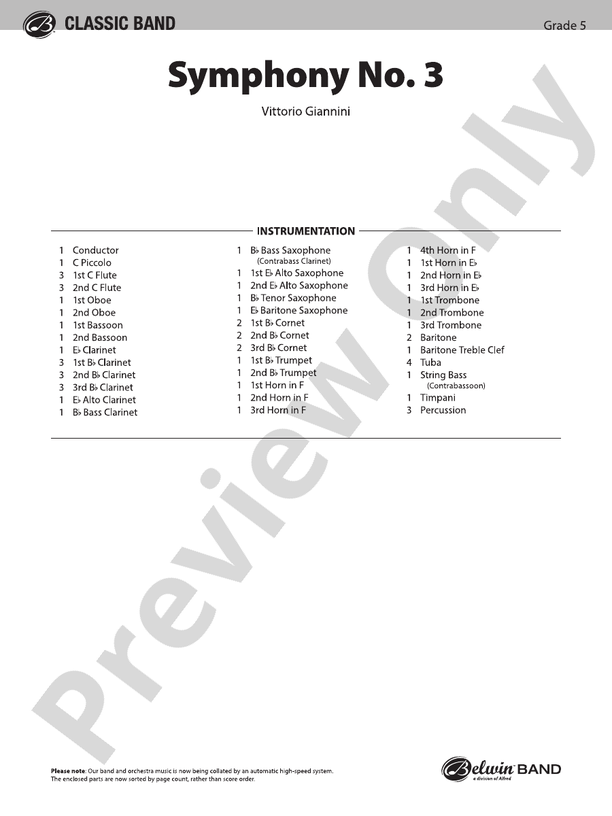 Symphony No. 3 for Band - Concert Band Conductor Score & Parts (Digital Download)