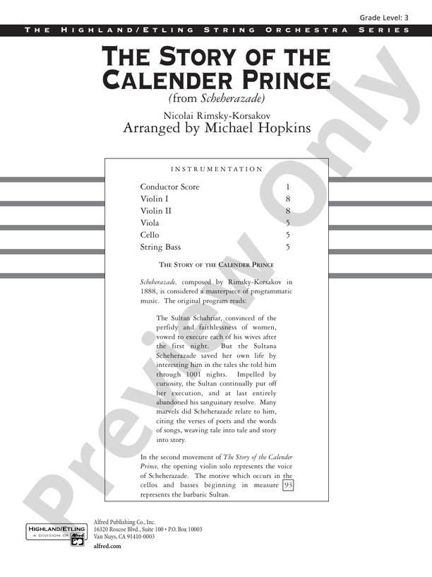The Story of the Calendar Prince, from "Scheherazade" – String Orchestra Conductor Score & Parts (Digital Download)