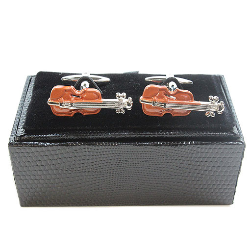Cufflinks Brown Violins with Silver Clasp in Gift Box