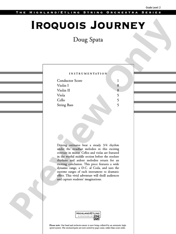 Iroquois Journey – String Orchestra Conductor Score & Parts (Digital Download)