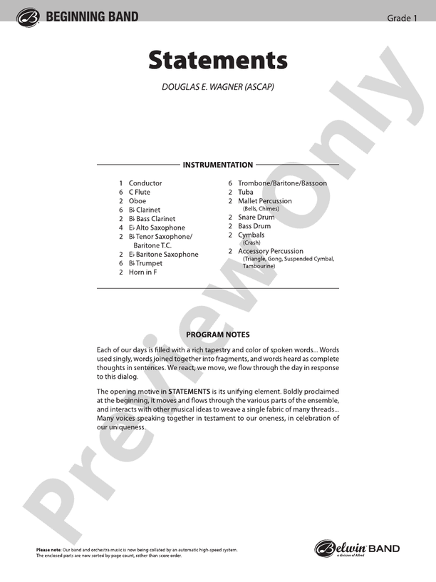 Statements - Concert Band Conductor Score & Parts (Digital Download)