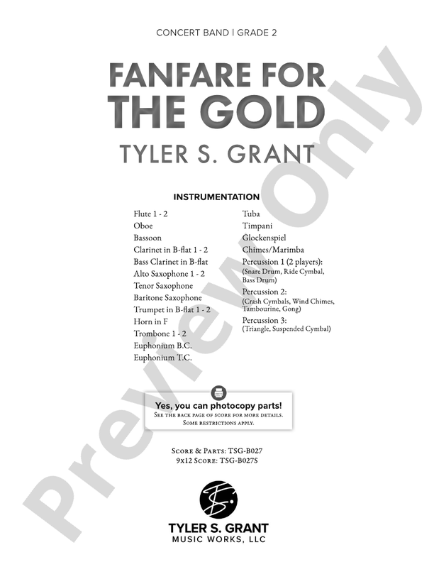 Fanfare for the Gold - Concert Band Conductor Score & Parts (Digital Download)