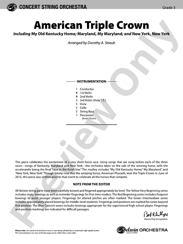 American Triple Crown - String Orchestra Conductor Score & Parts (Digital Download)