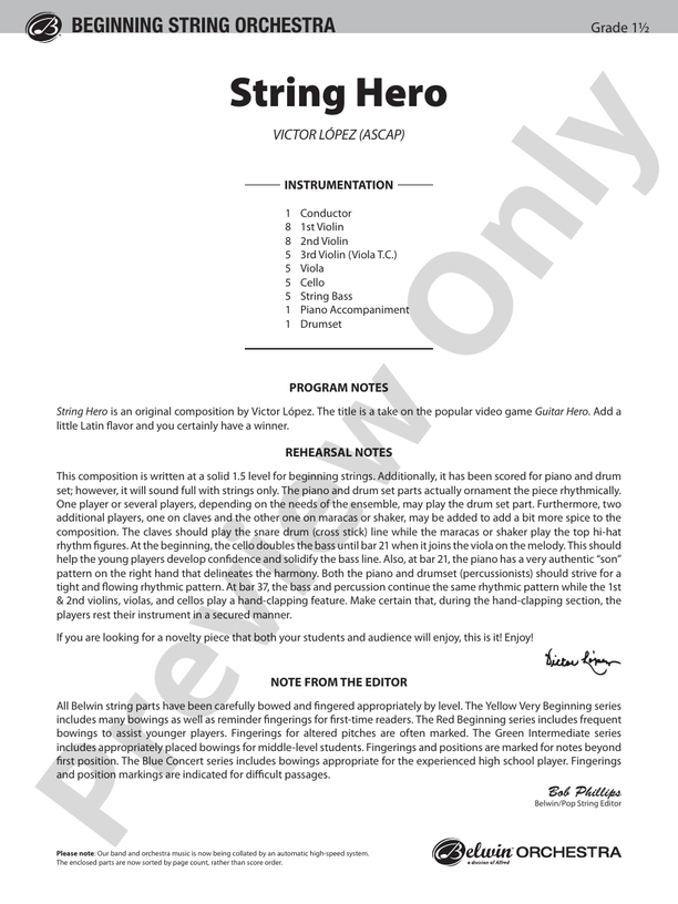 String Hero – String Orchestra Conductor Score & Parts (Digital Download)