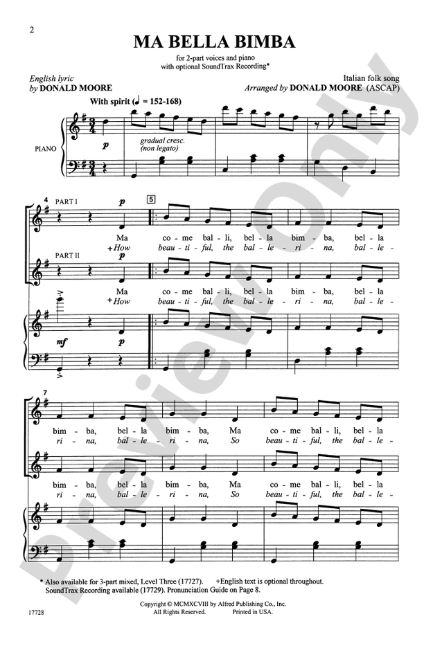 Ma Bella Bimba – 2-Part Choral Octavo (Digital Download)