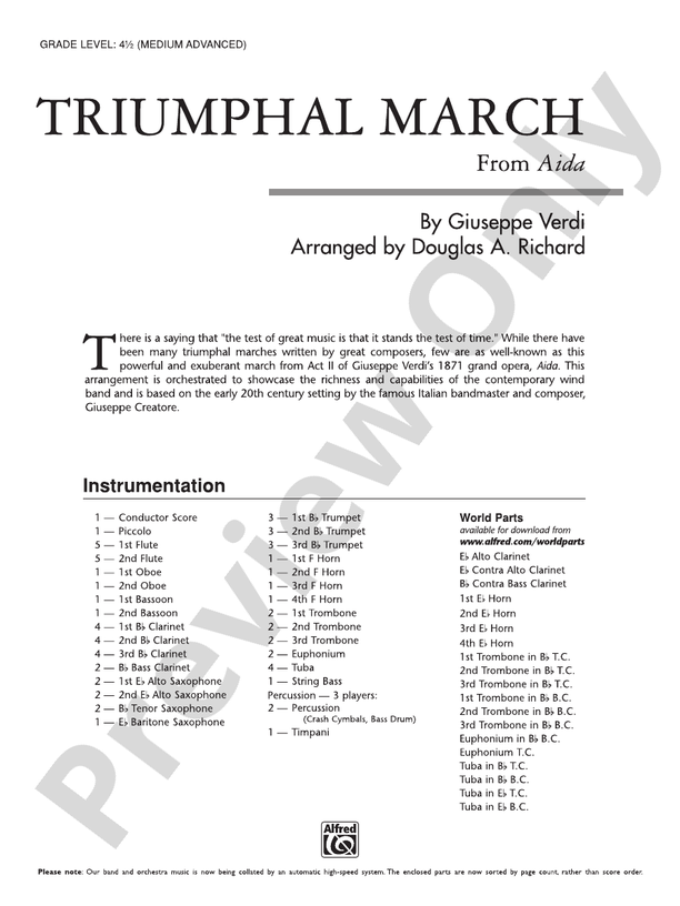 Triumphal March (from Aida) - Concert Band Conductor Score & Parts (Digital Download)