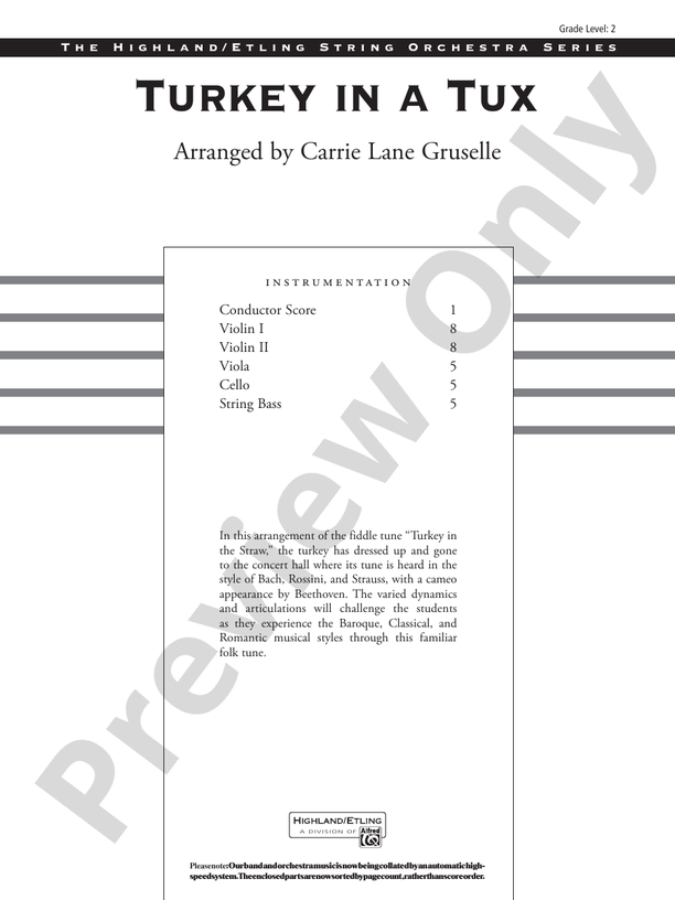 Turkey in a Tux – String Orchestra Conductor Score & Parts (Digital Download)