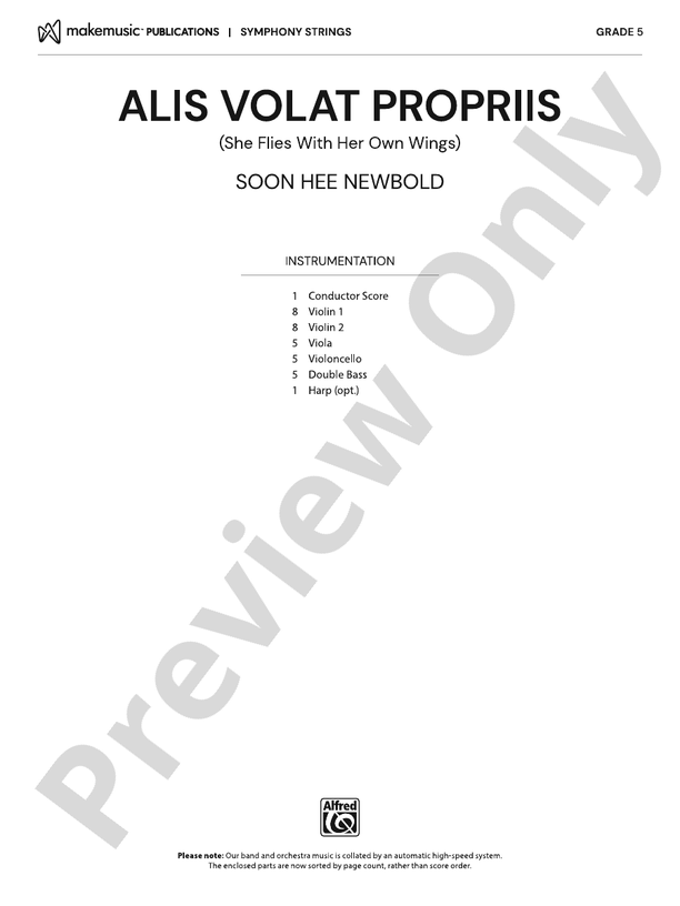 Alis Volat Propriis – String Orchestra Conductor Score & Parts (Digital Download)