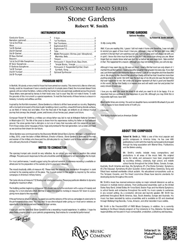 Stone Gardens - Concert Band Conductor Score & Parts (Digital Download)
