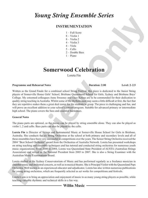 Somerwood Celebration - Loreta Fin – String Orchestra Conductor Score & Parts (Digital Download)