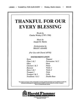 Thankful for Our Every Blessing (from Testament of Praise) - Joseph M. Martin - Charles Wesley Shawnee Press Score/Parts