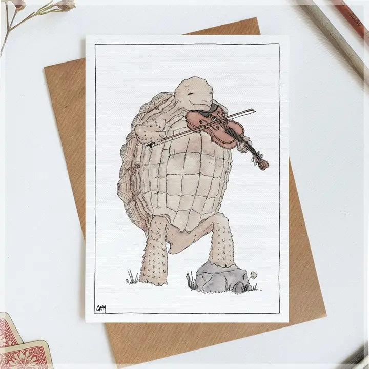 Greeting Card a Tortoise Playing the Violin