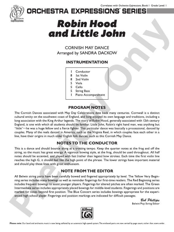 Robin Hood and Little John – String Orchestra Conductor Score & Parts (Digital Download)