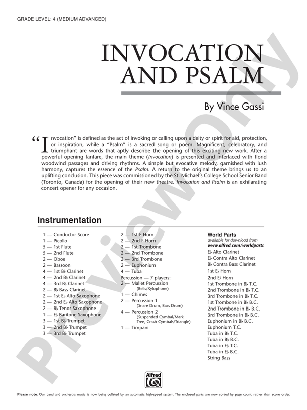 Invocation and Psalm - Concert Band Conductor Score & Parts (Digital Download)