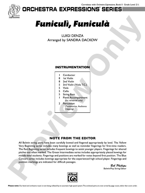 Funiculì, Funiculà – String Orchestra Conductor Score & Parts (Digital Download)