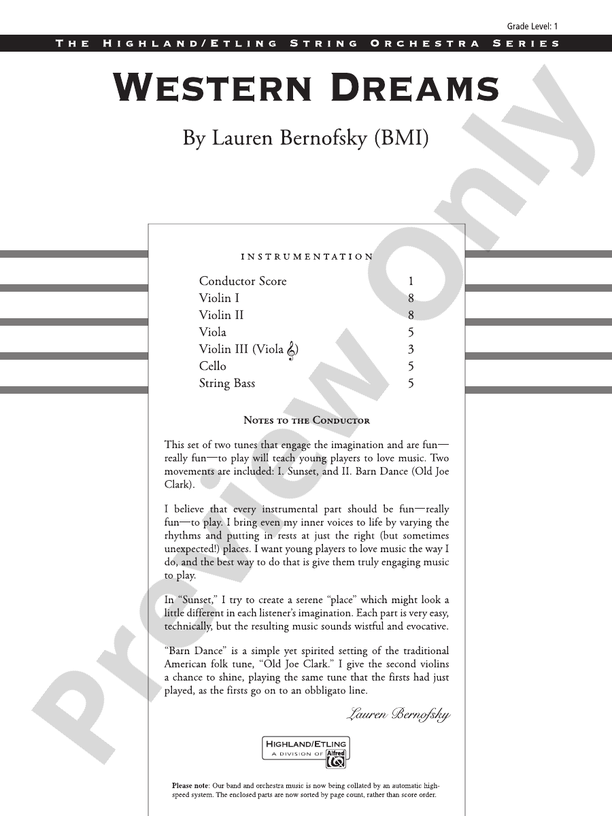 Western Dreams – String Orchestra Conductor Score & Parts (Digital Download)