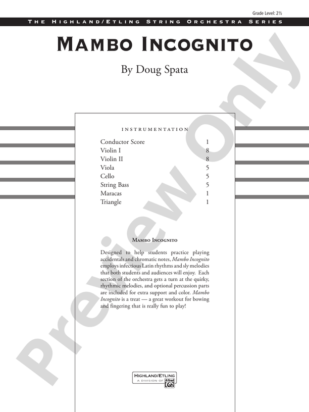 Mambo Incognito – String Orchestra Conductor Score & Parts (Digital Download)