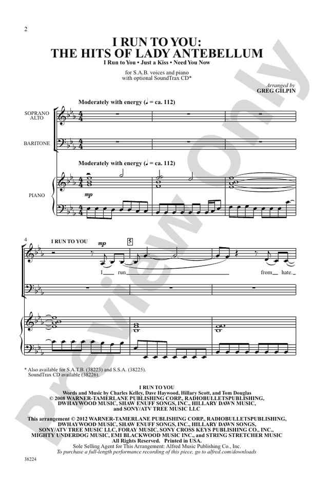 I Run to You: The Hits of Lady Antebellum – SAB Choral Octavo (Digital Download)