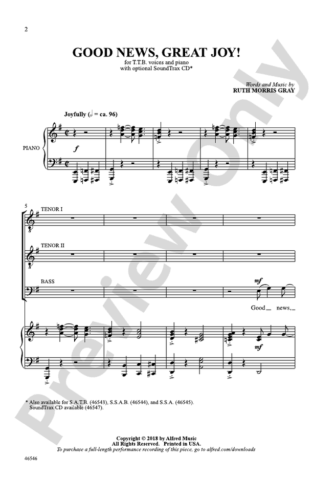 Good News, Great Joy! – TTB Choral Octavo (Digital Download)