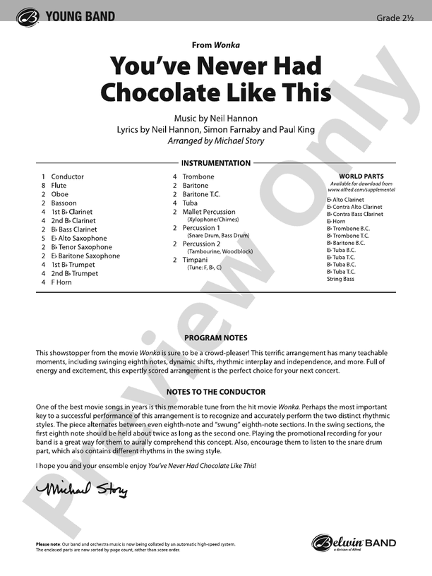 You've Never Had Chocolate Like This – Concert Band Conductor Score & Parts (Digital Download)