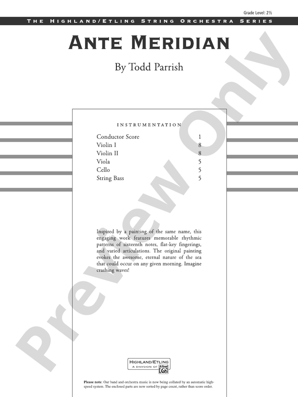 Ante Meridian - String Orchestra Conductor Score & Parts (Digital Download)