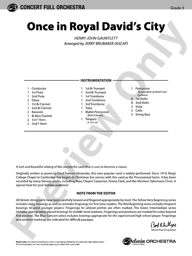 Once in Royal David's City – Full Orchestra Conductor Score & Parts (Digital Download)