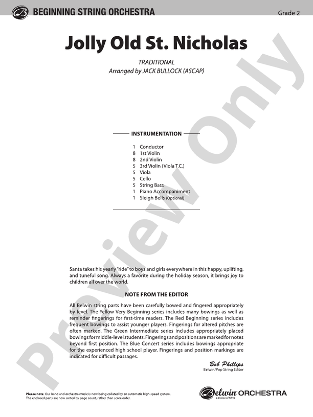 Jolly Old St. Nicholas – String Orchestra Conductor Score & Parts (Digital Download)
