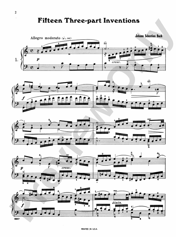 Bach - Fifteen Three-Part Inventions (Ed. Carl Czerny) - Piano Solo (Digital Download)