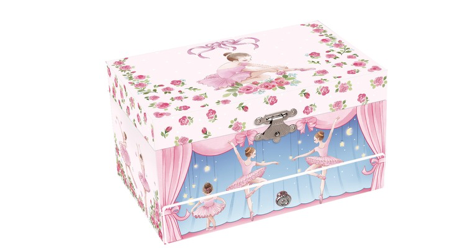 Ballet Jewellery Box Ballerina with Pink Rose Box Rectangular Shaped Large Heirloom
