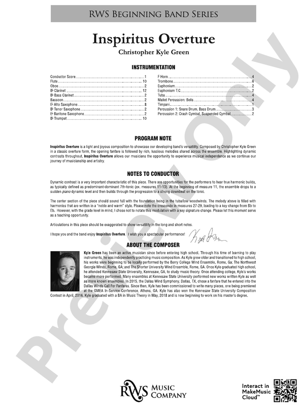 Inspiritus Overture - Concert Band Conductor Score & Parts (Digital Download)