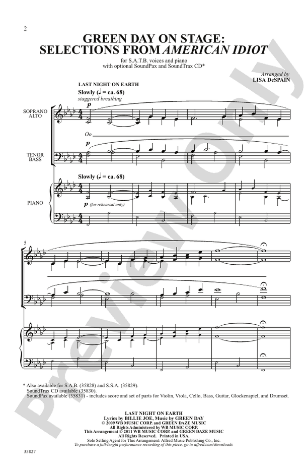 Green Day on Stage: Selections from American Idiot - SATB Choral Octavo (Digital Download)