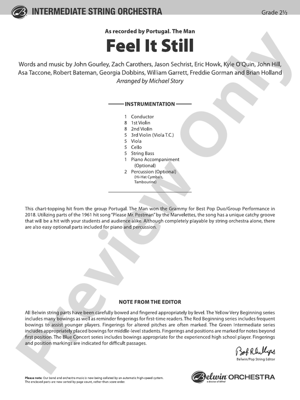 Feel It Still - String Orchestra Conductor Score & Parts (Digital Download)