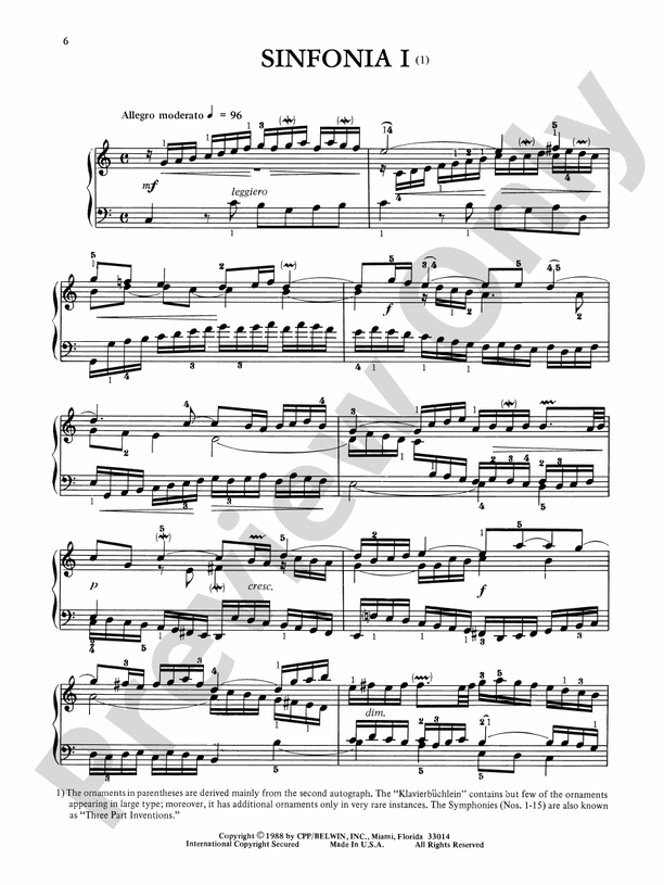 Bach - Three-Part Inventions (Ed. Hans Bischoff) - Piano Solo (Digital Download)