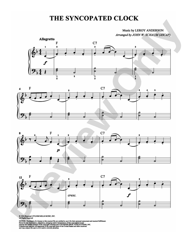 The Syncopated Clock - Arr. John W Schaum - Easy Piano (Digital Download)