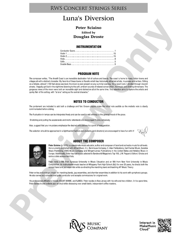 Luna's Diversion - String Orchestra Conductor Score & Parts (Digital Download)