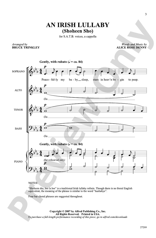 An Irish Lullaby (Shoheen Sho) - SATB, a cappella Choral Octavo (Digital Download)