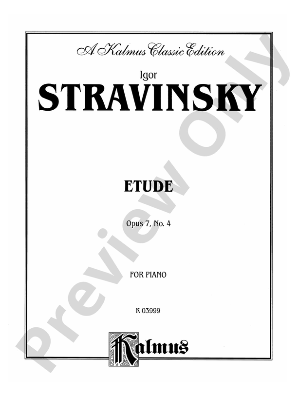 Stravinsky - Etude, Op. 7, No. 4 - Piano Solo (Digital Download)