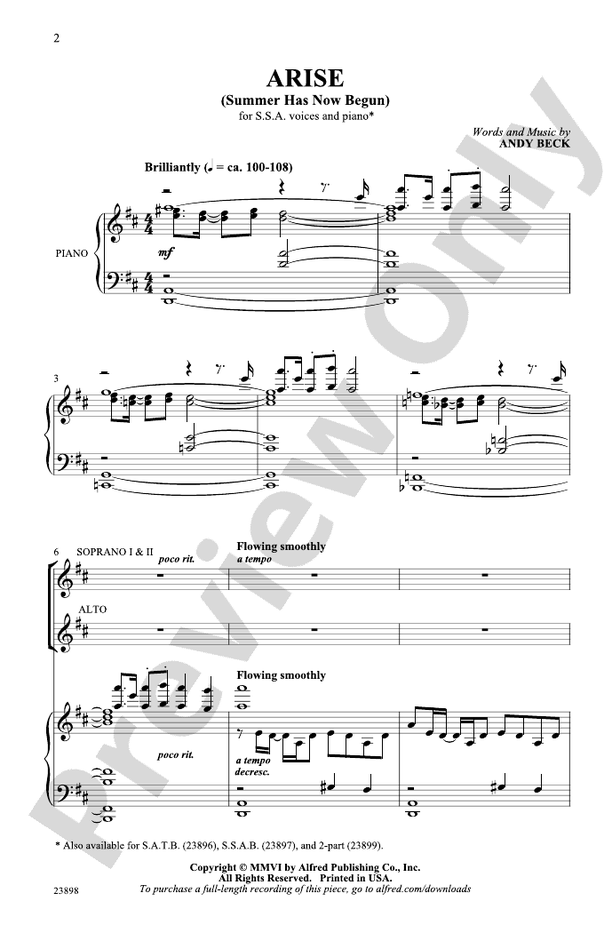 Arise (Summer Has Now Begun) – SSA Choral Octavo (Digital Download)